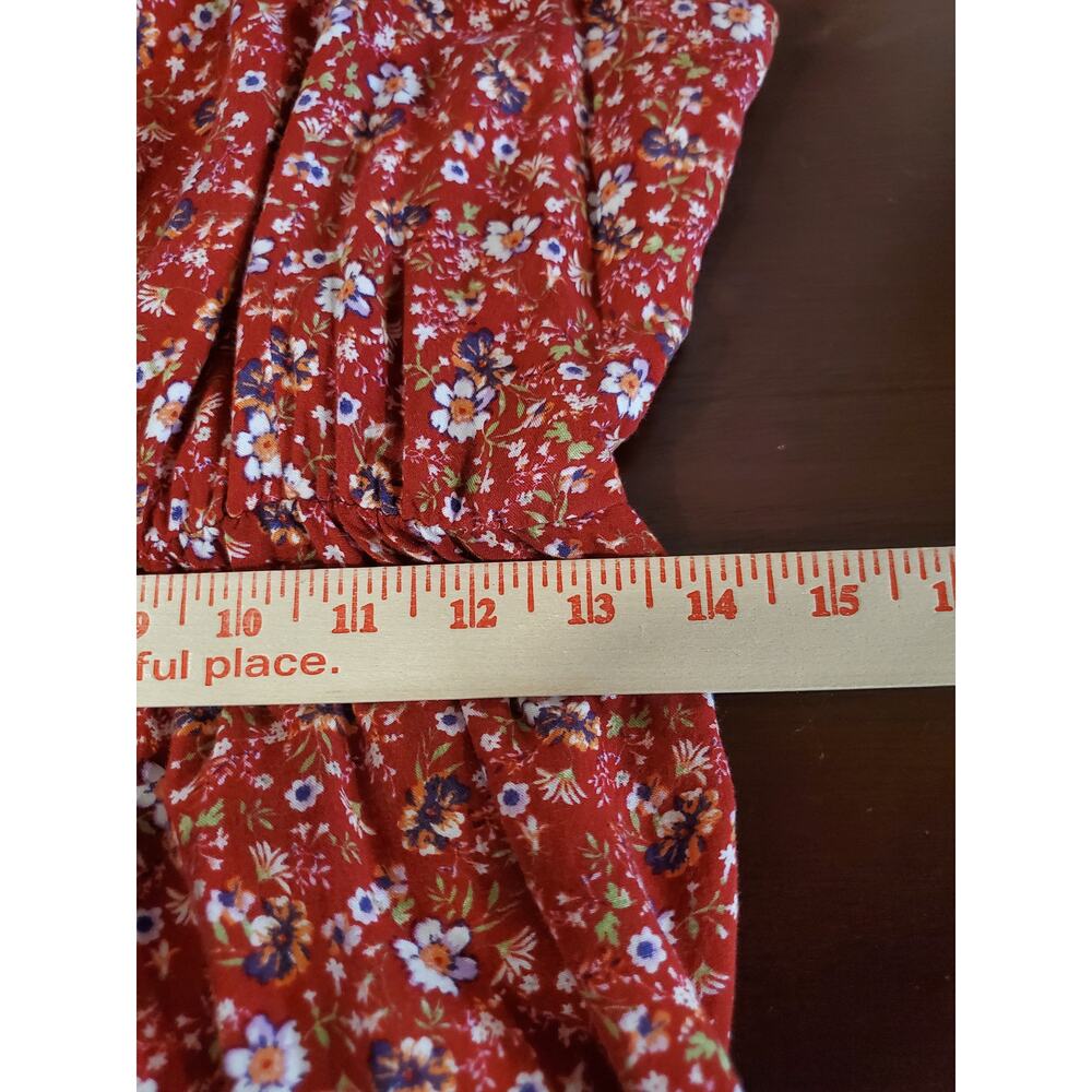 Vtg 90s Y2K Justify Floral Smocked Button Dress Junior Sz L Red Cottage Pockets - Picture 11 of 12